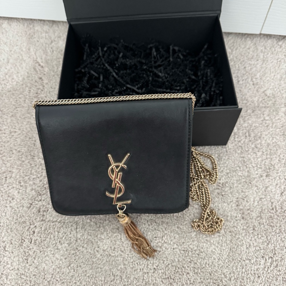 Yves Saint Laurent Black Crossbody Bag with Gold Accents
